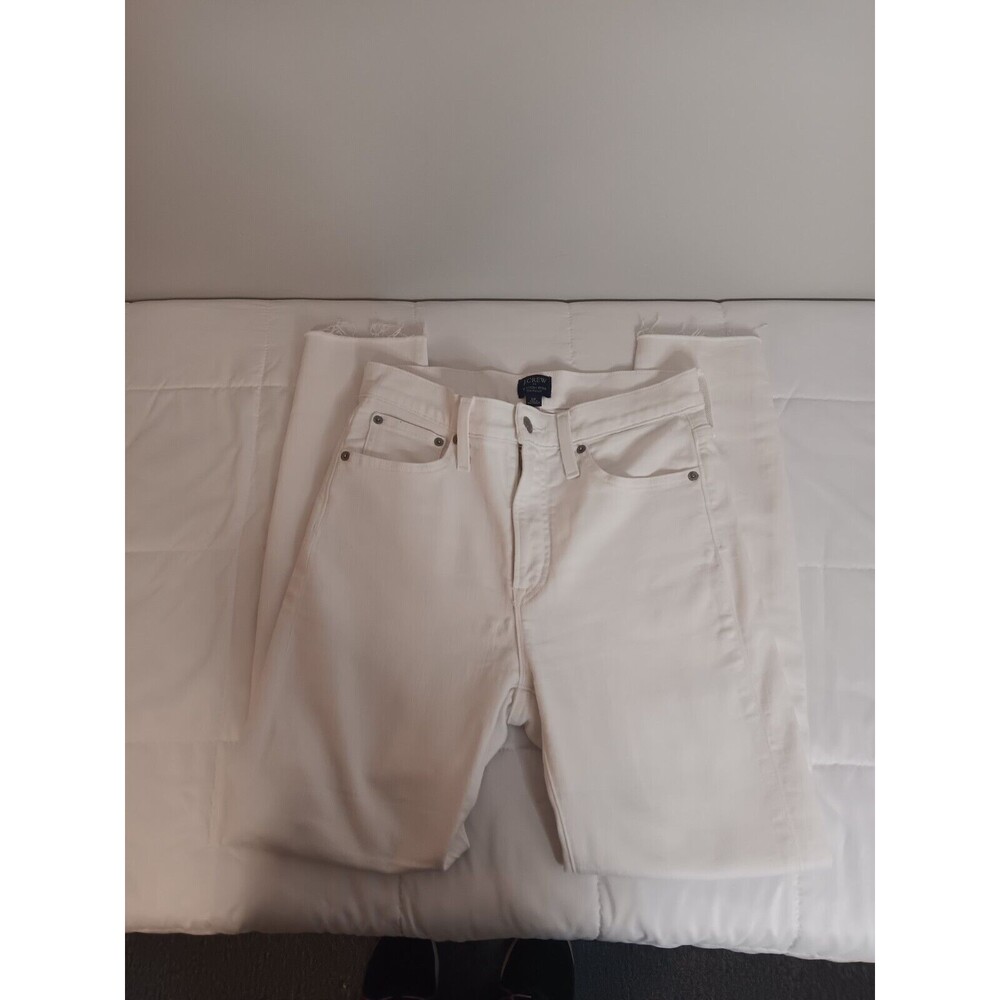 J Crew Factory 10 Inch High Rise Skinny Jeans White Sz 28 Raw Hem